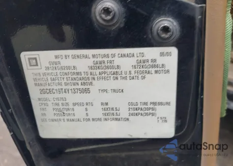 2000 Chevrolet Silverado 1500 Lt from USA, damaged, VIN 2GCEC19T4Y1375065